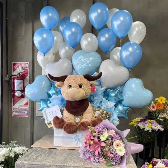 box xl con peluche globo y chocolates torito 